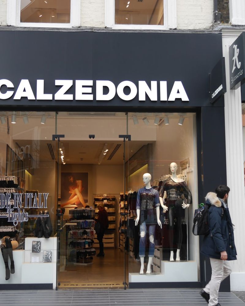 The Calzedonia store on Oxford Street in London, with tights in the windows