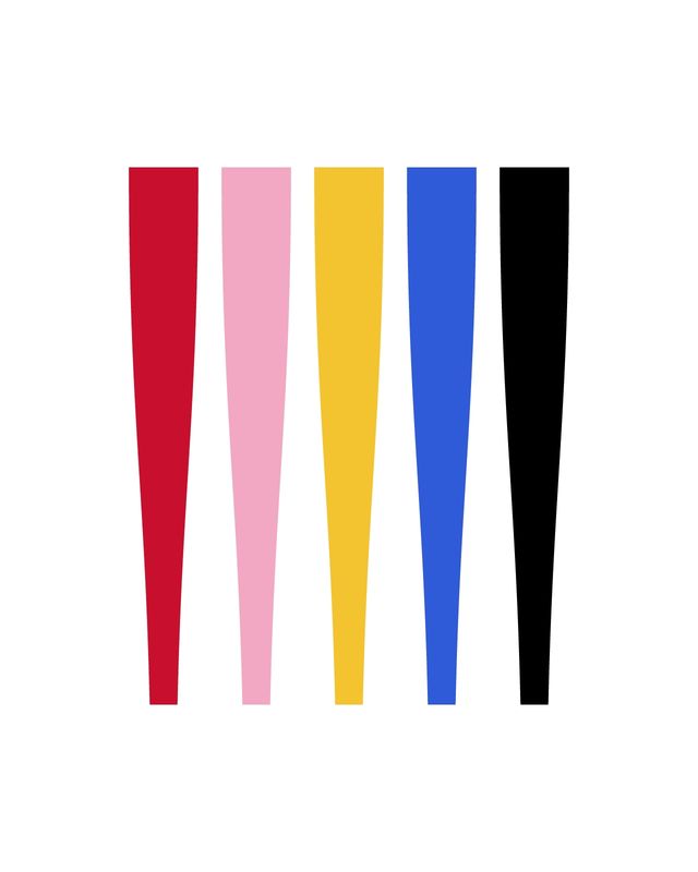 Illustrazione: gambe con collant rossi, rosa, gialli, blu e neri