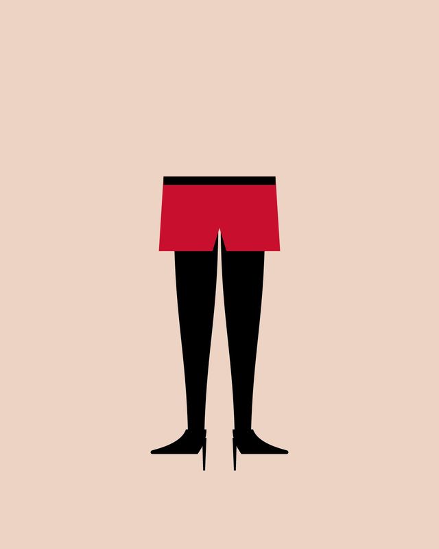 Illustration: red shorts over black tights and pumps