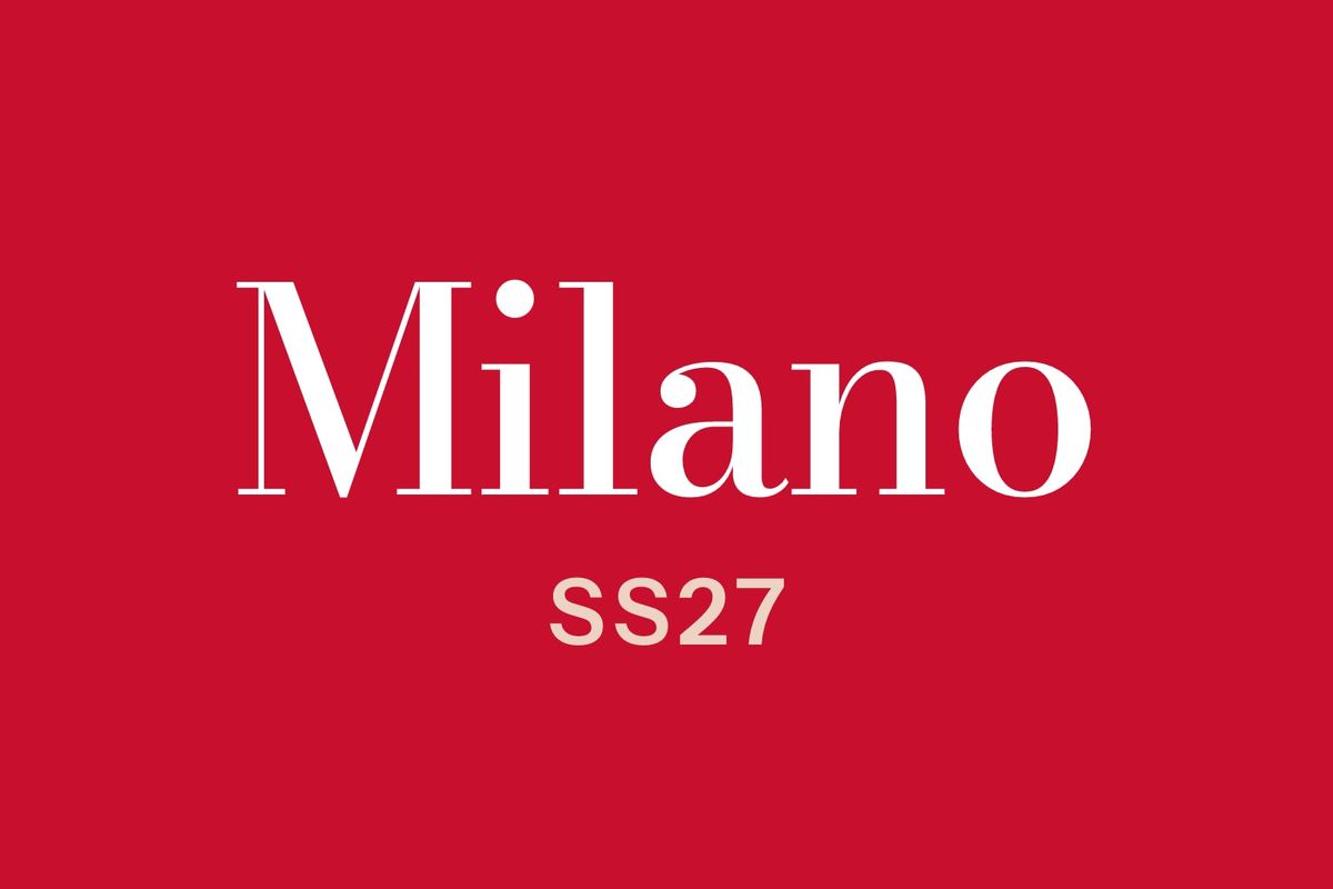 The words Milano SS27 on a red background