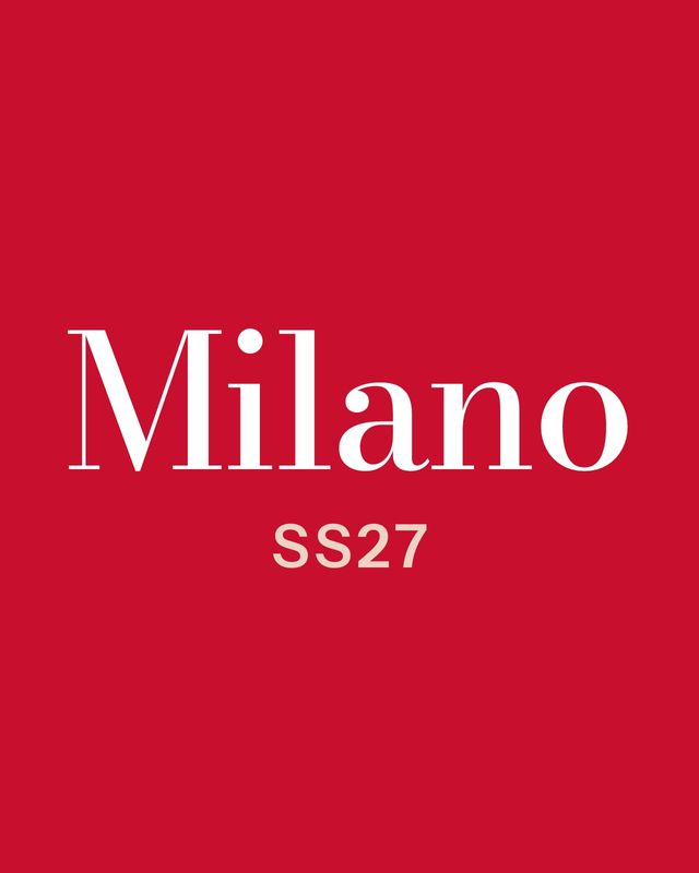 The words Milano SS27 on a red background