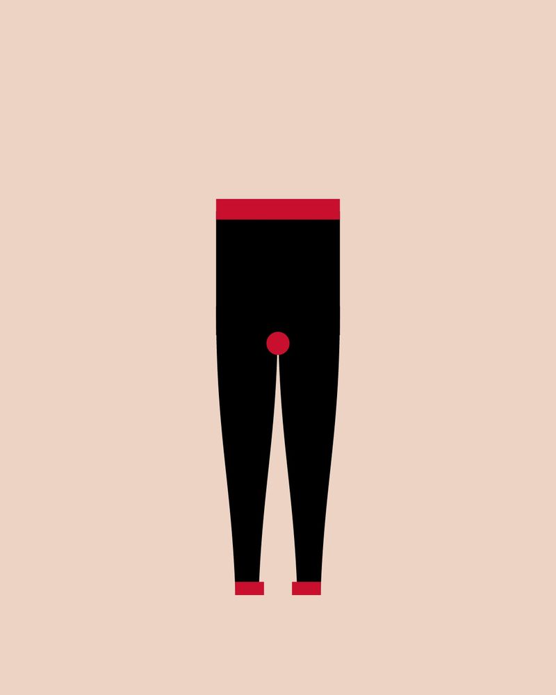 Black silhouette of tights with the waistband, the gusset and the toes marked in red