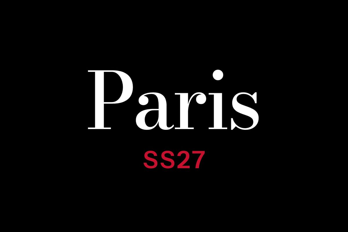 The words Paris SS27 on a black background