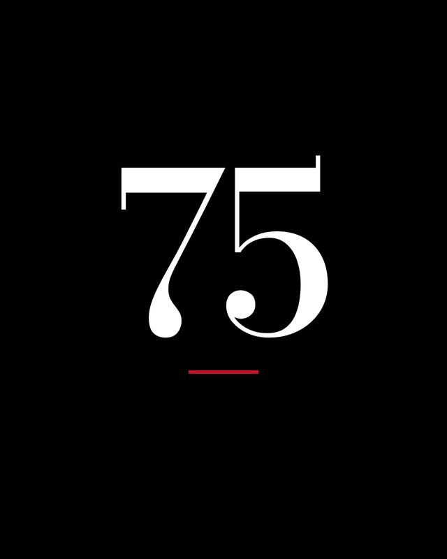 The number 75 on black, for Wolford’s 75 years