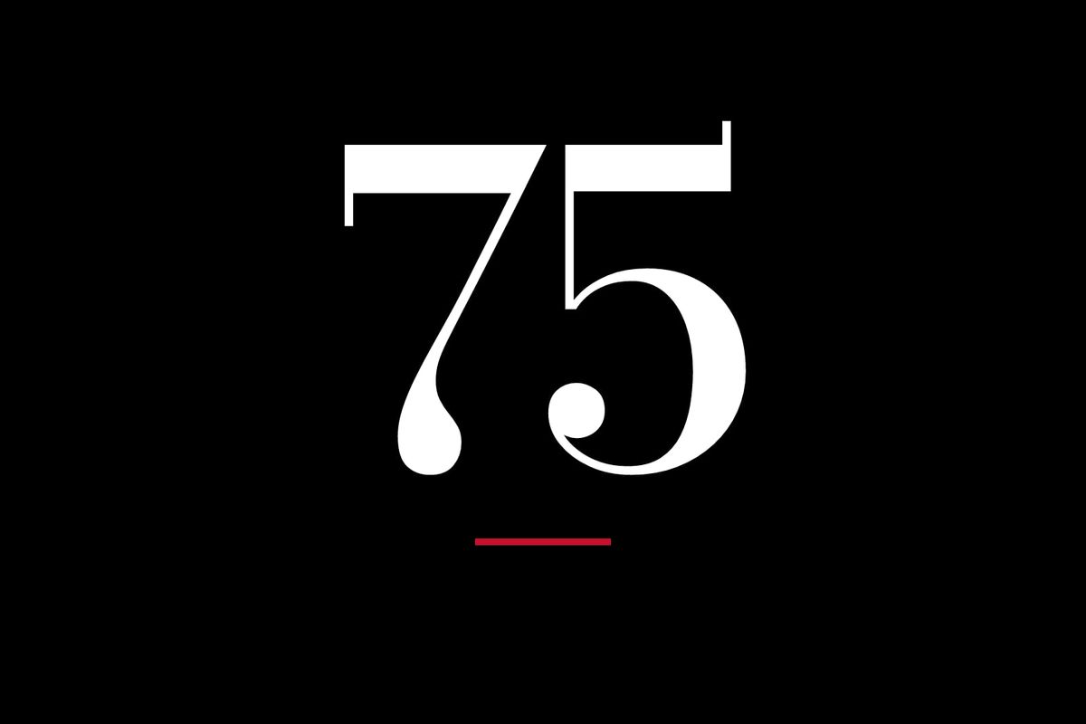The number 75 on black, for Wolford’s 75 years