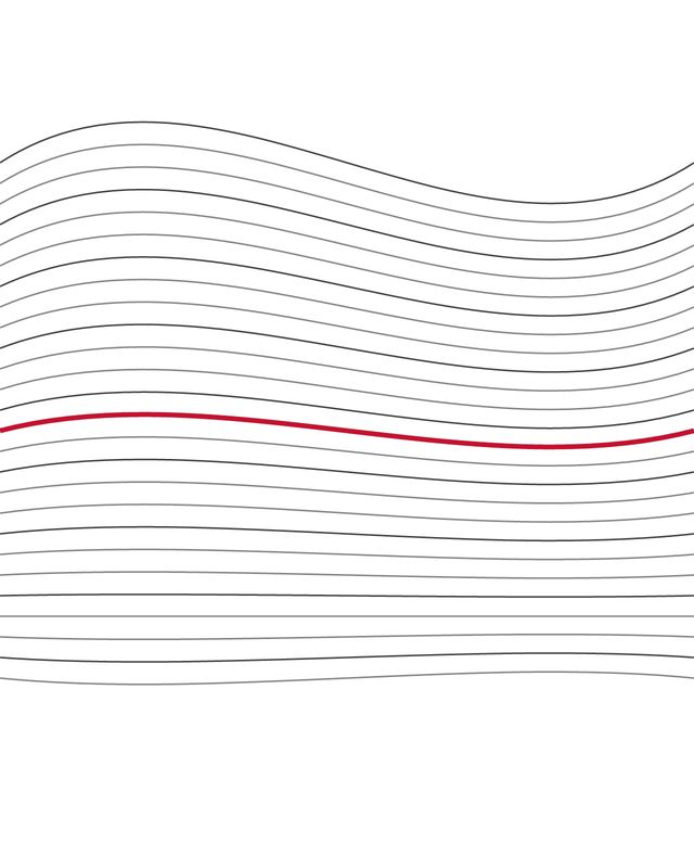 Illustration: wavy strands of yarn, one red thread in the middle