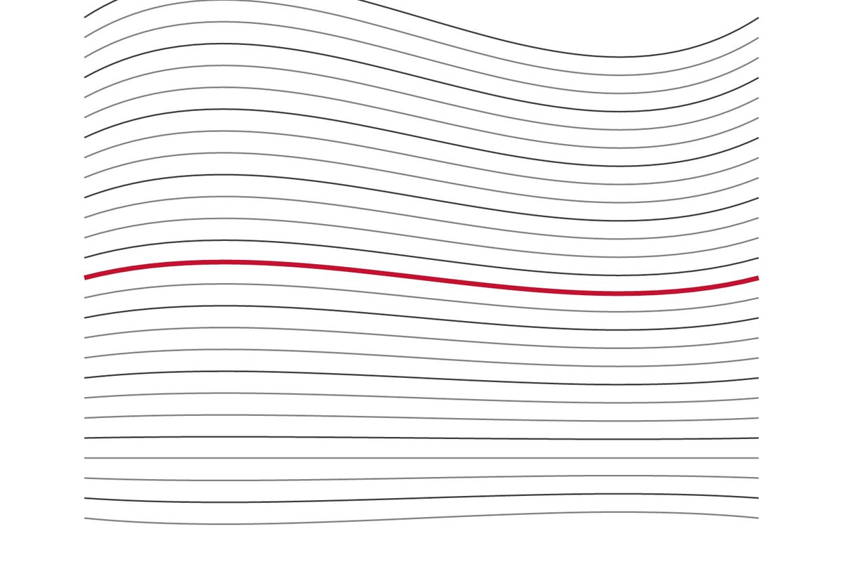 Illustration: wavy strands of yarn, one red thread in the middle