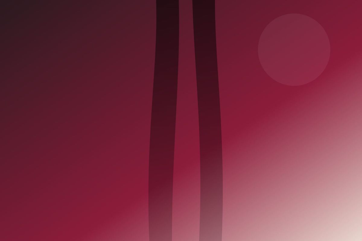 Abstract burgundy and ivory composition evoking two legs in sheer tights