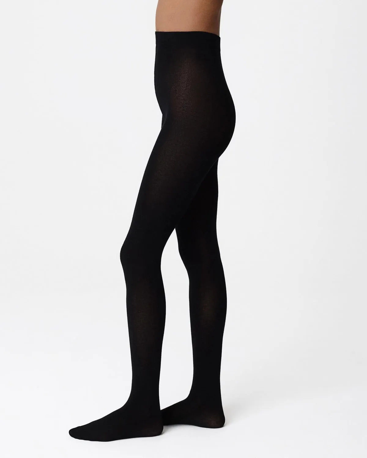 Black semi-opaque Swedish Stockings Alice Cashmere Tights seen from the side